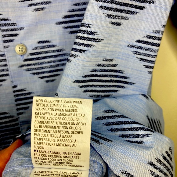 Tasso Elba, Men’s Cotton Casual Light Blue and Navy, Short Sleeve Button Up - Picture 5 of 7